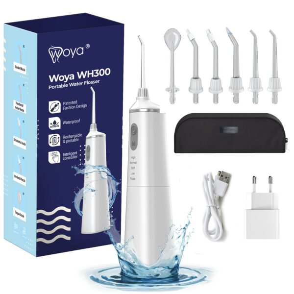 Irigator Bucal Woya WH300, 5 Moduri, 6 Capete, Rezervor 300 ml, Alb