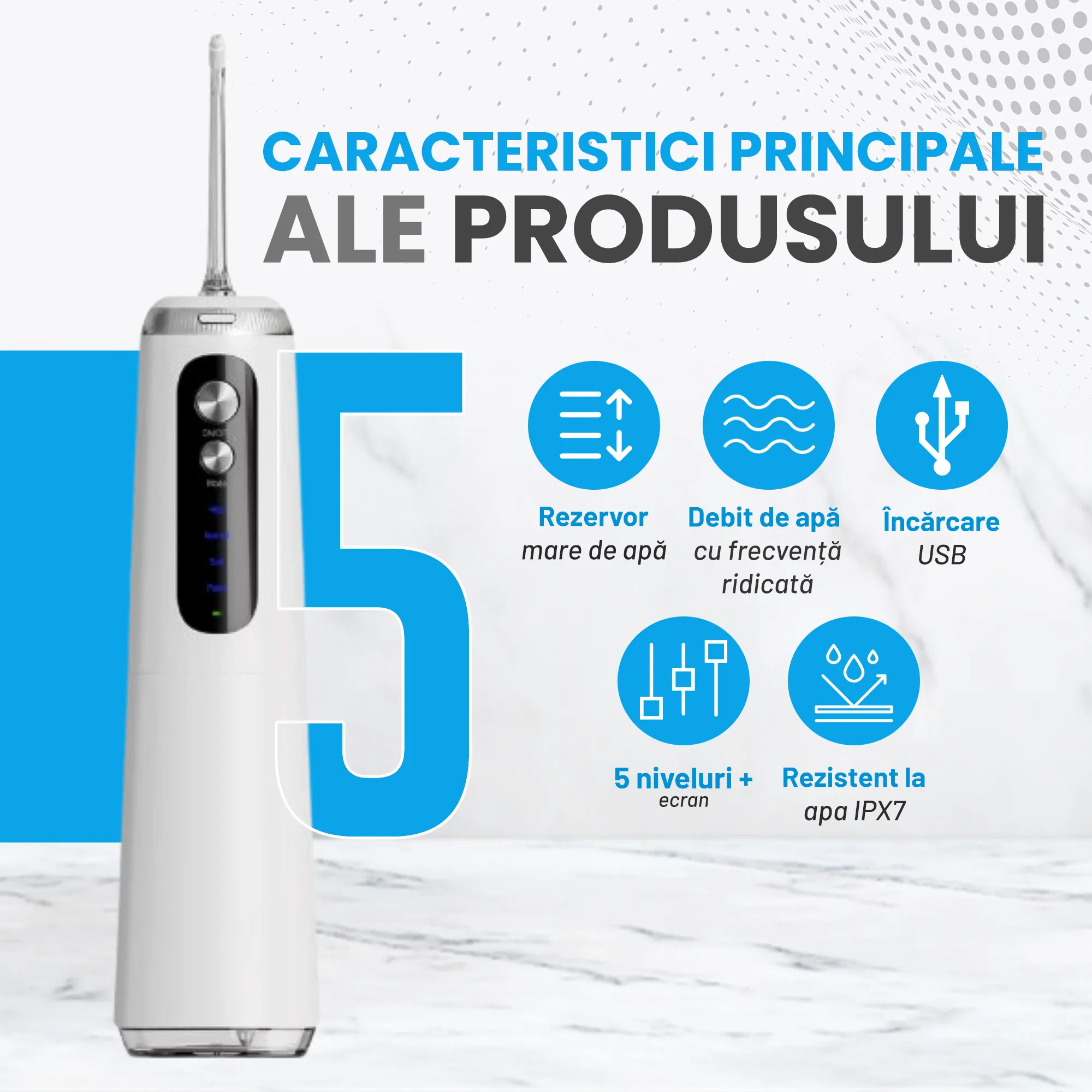 Irigator Bucal Woya WP01, 4 Moduri, 5 Capete, Rezervor 280 ml, Alb - imagine 7