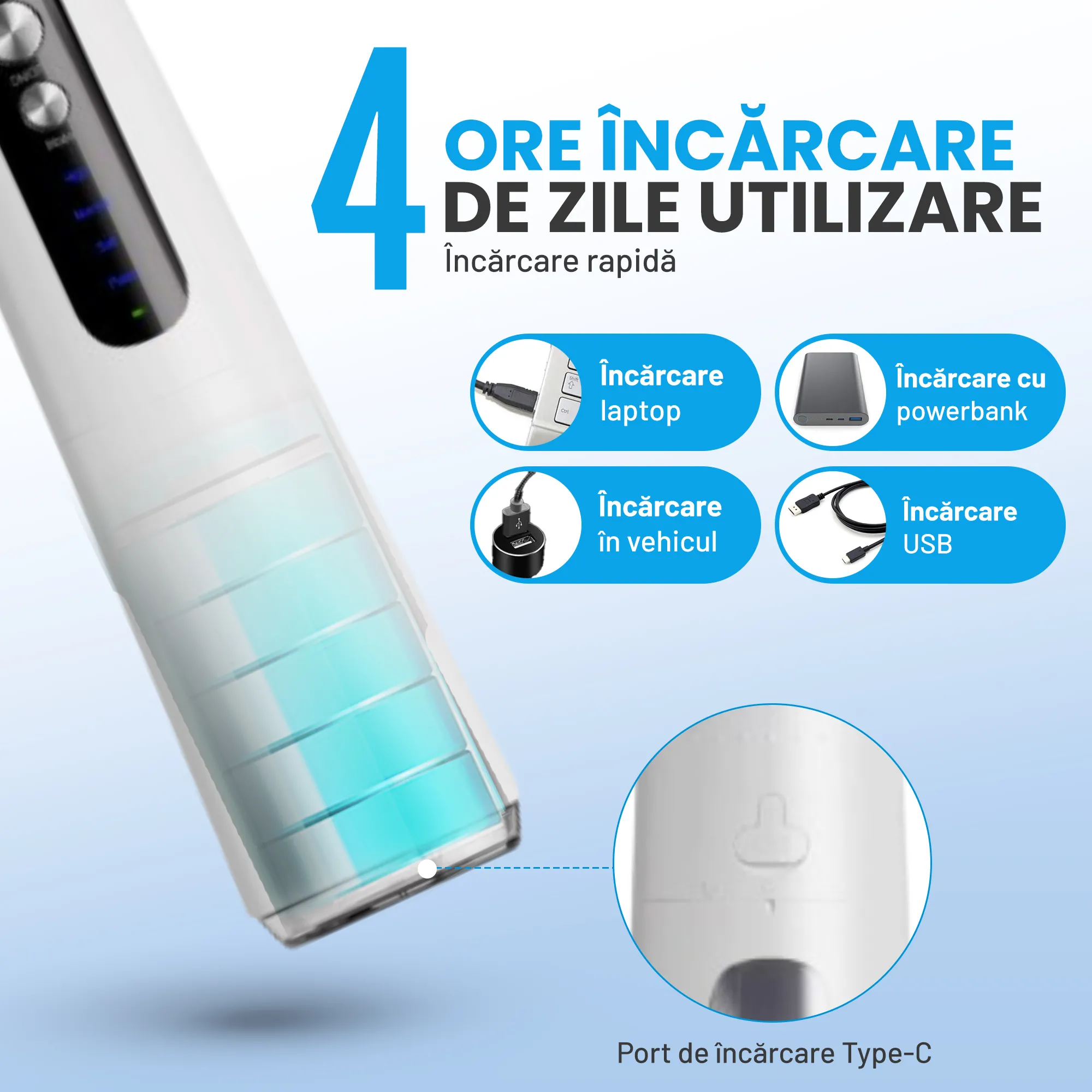 Irigator Bucal Woya WP01, 4 Moduri, 5 Capete, Rezervor 280 ml, Alb - imagine 5
