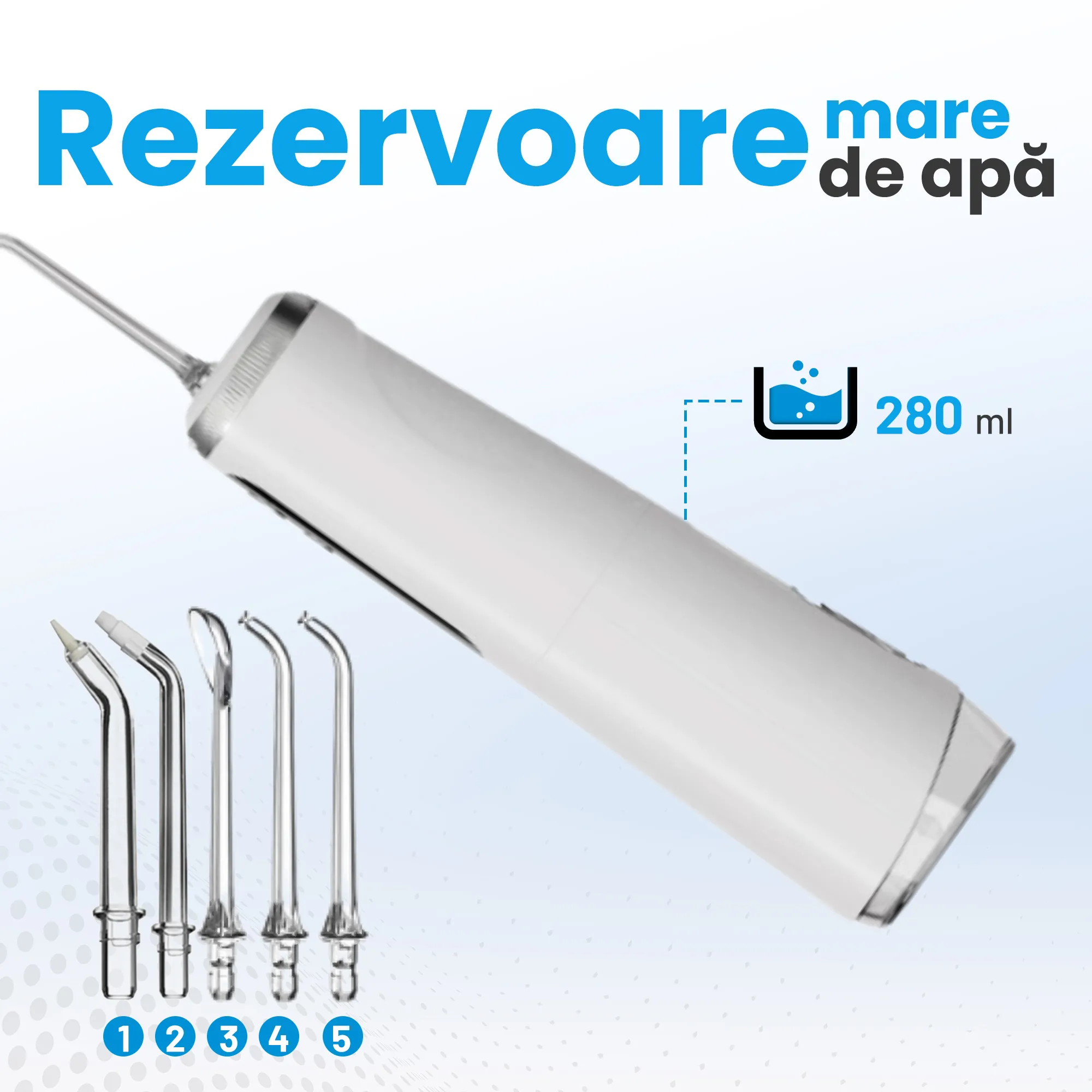 Irigator Bucal Woya WP01, 4 Moduri, 5 Capete, Rezervor 280 ml, Alb - imagine 3