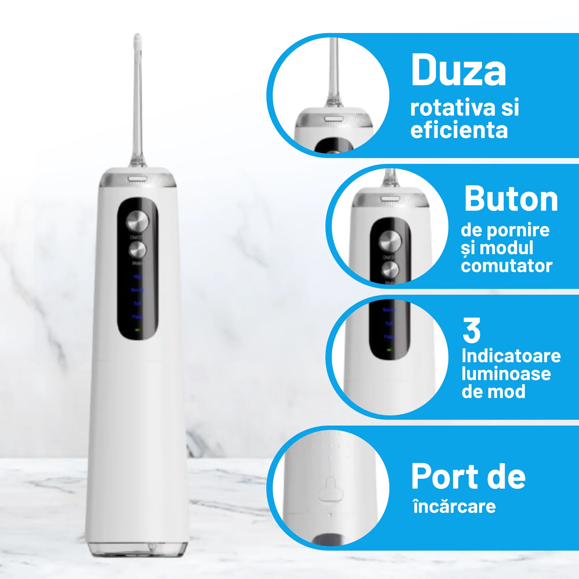 Irigator Bucal Woya WP01, 4 Moduri, 5 Capete, Rezervor 280 ml, Alb - imagine 8