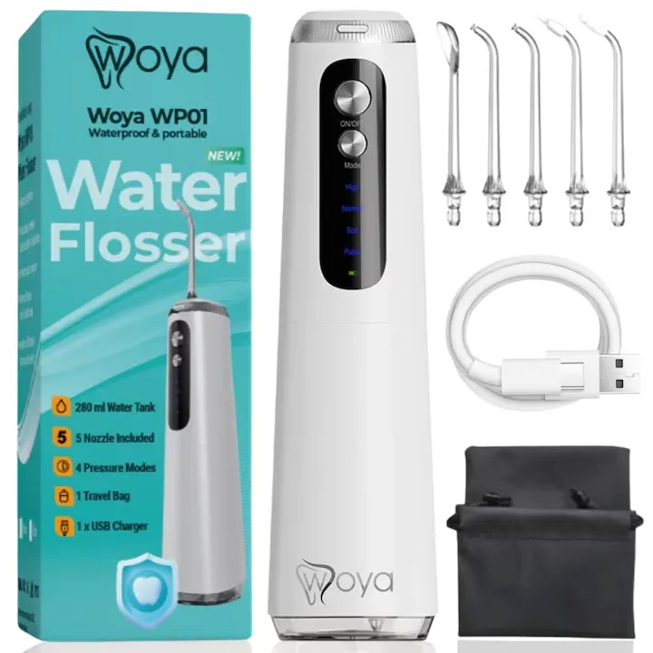 Irigator Bucal Woya WP01, 4 Moduri, 5 Capete, Rezervor 280 ml, Alb