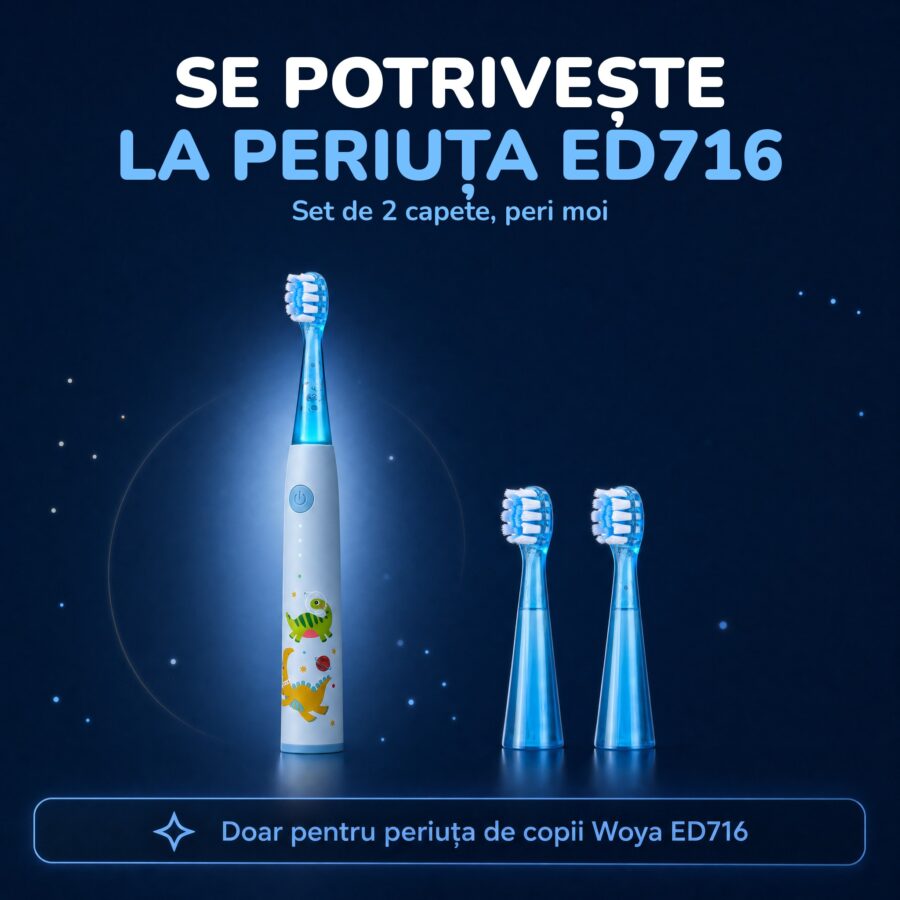 Set de 2 capete albastre de rezervă pentru periuța de copii Woya ED716, compatibilitate