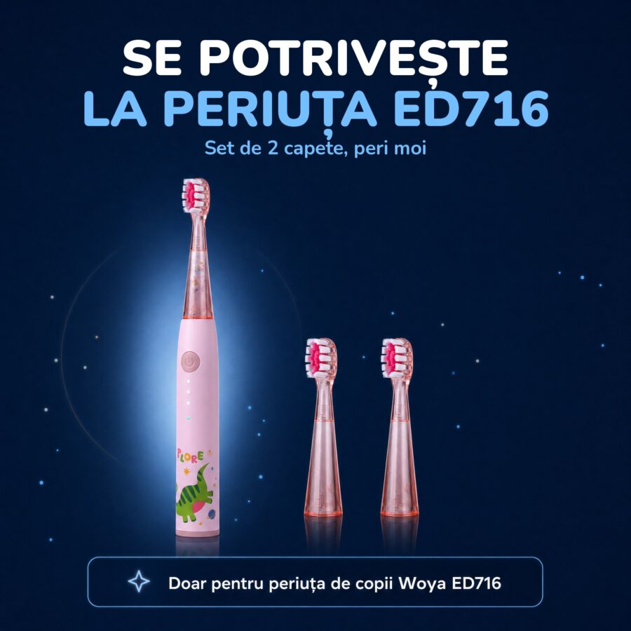 Set de 2 capete roz de rezervă pentru periuța de copii Woya ED716, compatibilitate