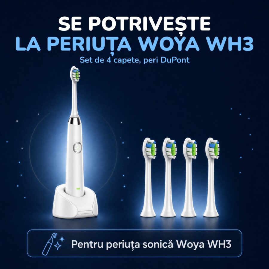 Set de 4 capete albe de rezervă pentru periuța Woya WH3, compatibilitate