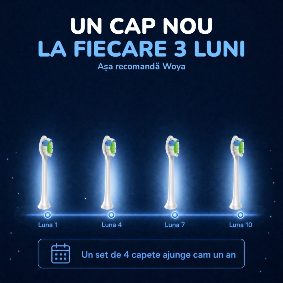 Schimbarea la 3 luni a capetelor: capete albe de rezervă pentru periuța Woya WH3