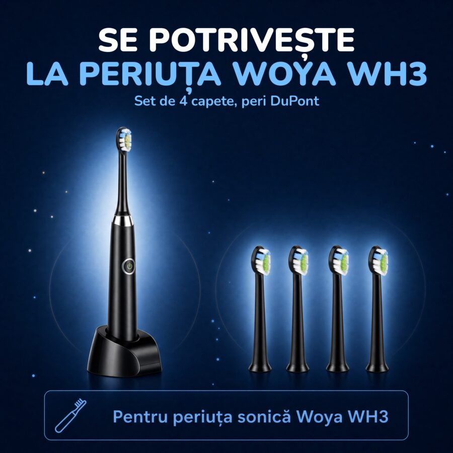 Set de 4 capete negre de rezervă pentru periuța Woya WH3, compatibilitate