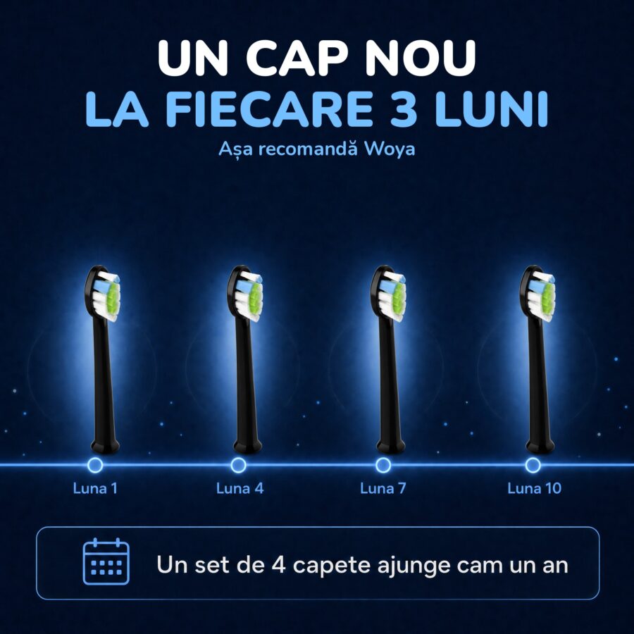 Schimbarea la 3 luni a capetelor: capete negre de rezervă pentru periuța Woya WH3