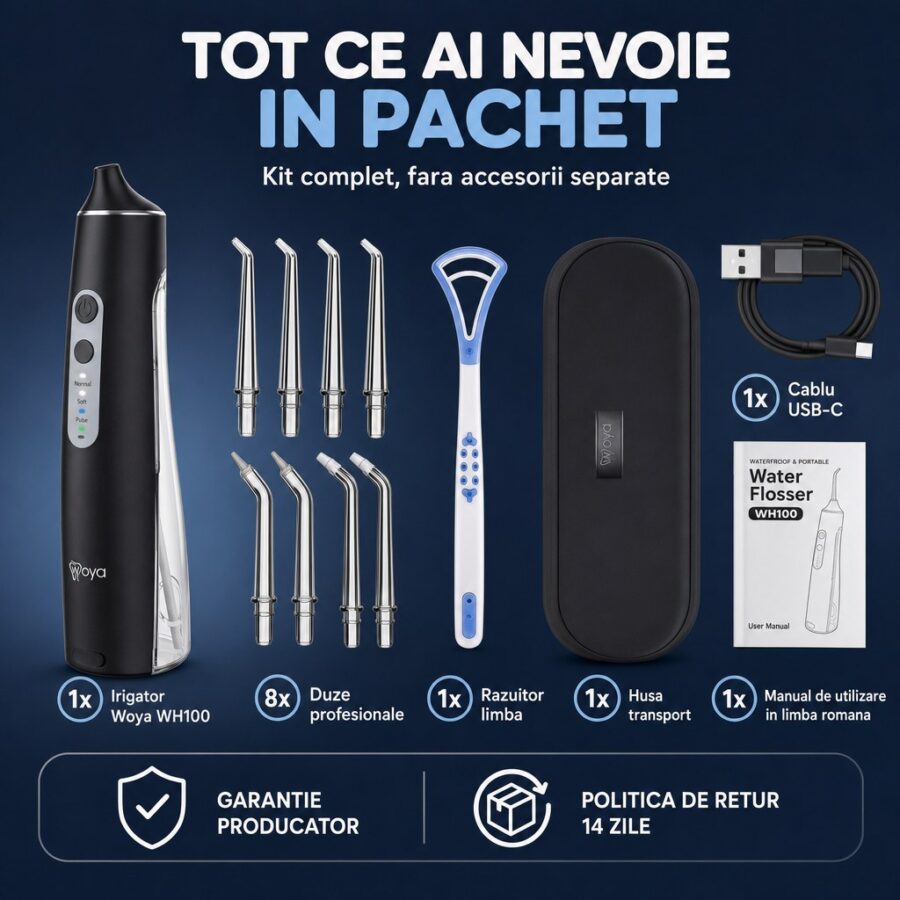 Irigator bucal Woya WH100 negru, ce primești în pachet