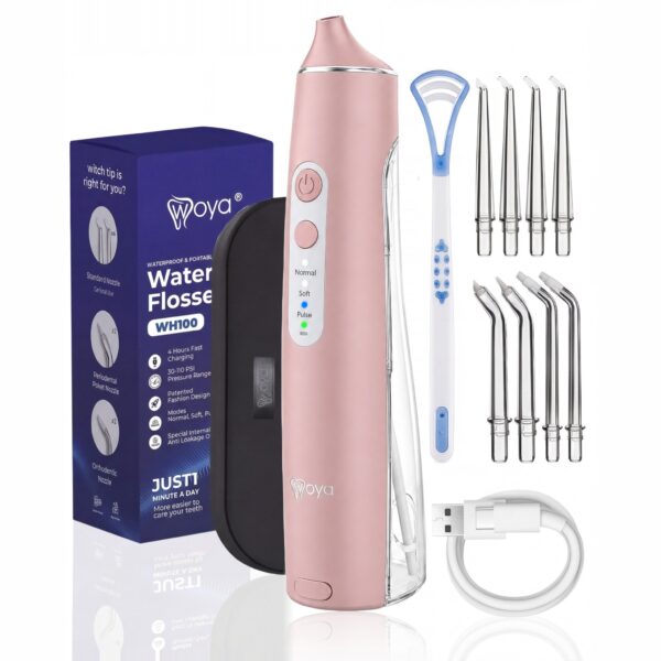 Irigator bucal Woya WH100 roz, ambalaj și accesorii