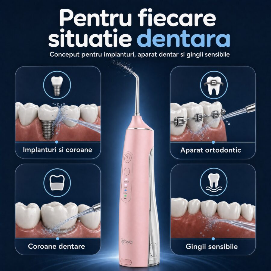 Irigator bucal Woya WH100 roz, pentru implanturi, aparat dentar și gingii sensibile