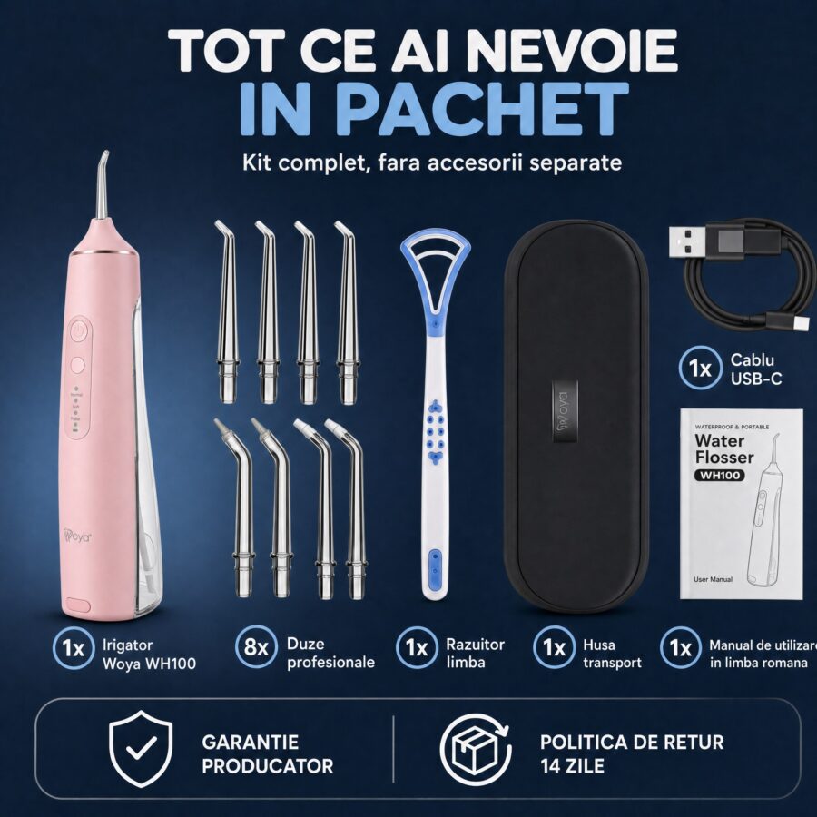 Irigator bucal Woya WH100 roz, ce primești în pachet