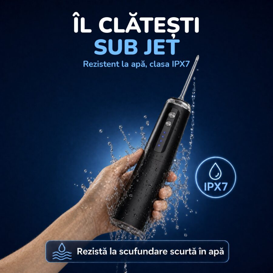 Irigatorul bucal Woya WP01 negru clătit sub jet de apă, rezistent la apă IPX7