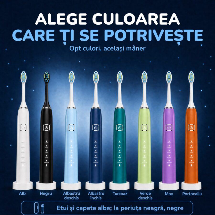 Periuța de dinți sonică Woya EA312 în opt culori, pe bazele de încărcare
