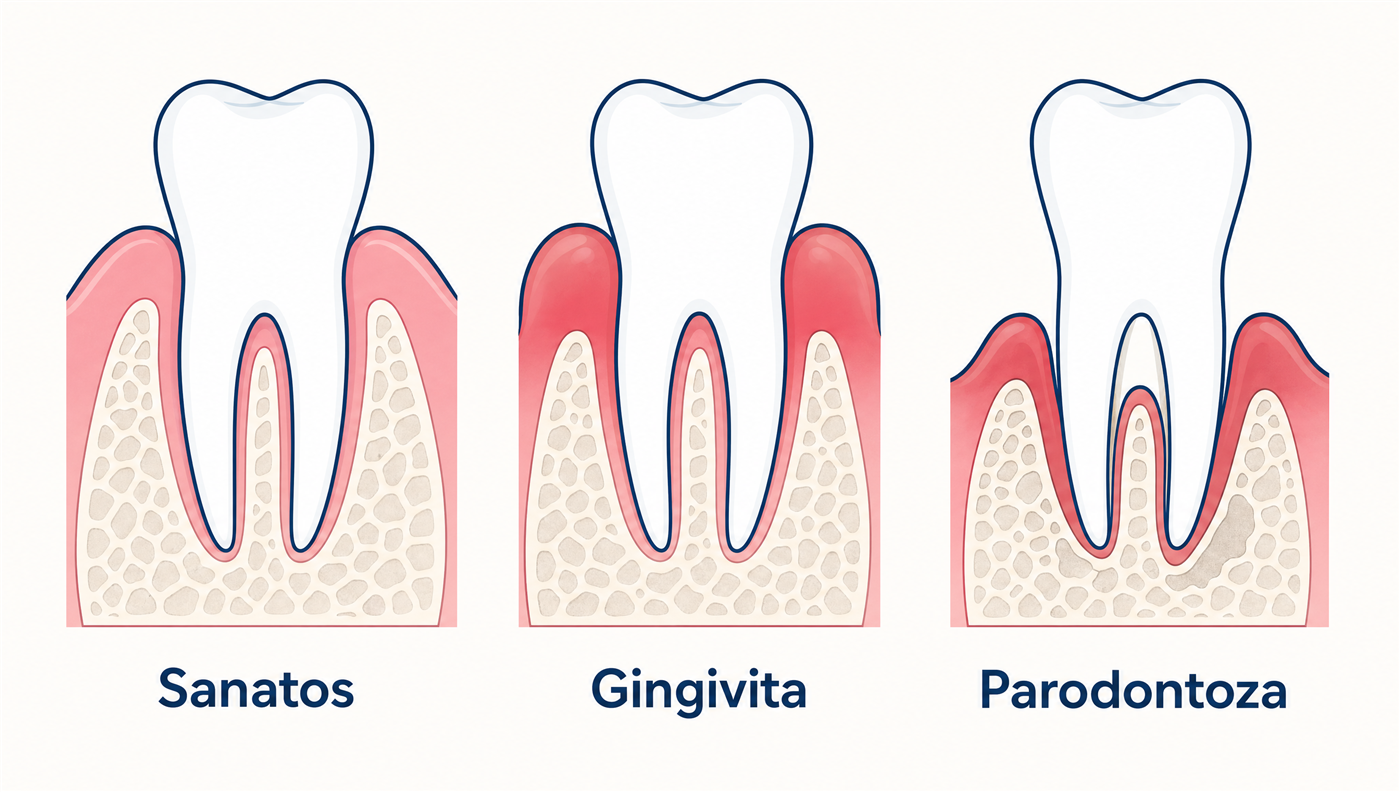 Gingie sanatoasa, gingivita si parodontoza - comparatie