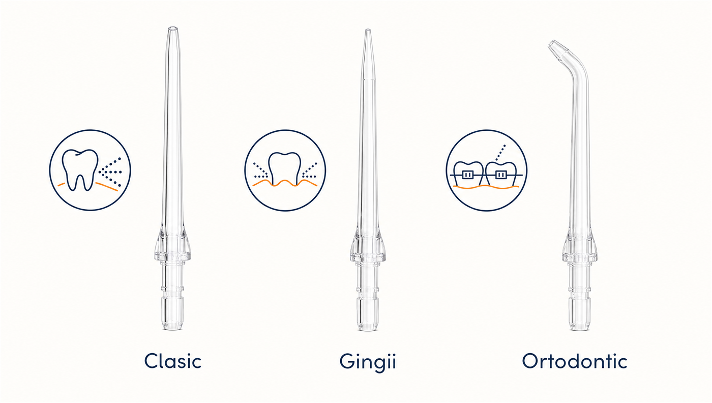 Cele trei tipuri de capete: clasic, pentru gingii, ortodontic