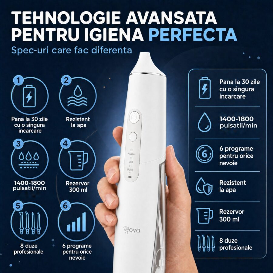 Irigator bucal Woya WH100 300 ml alb, specificații tehnice