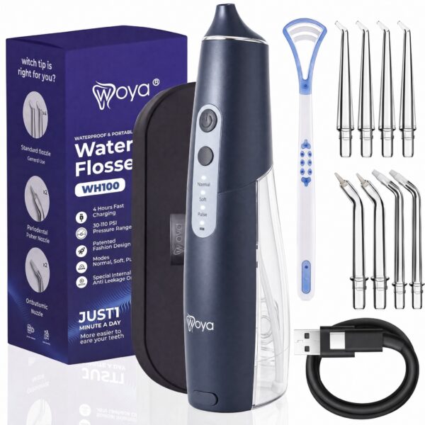 Irigator bucal Woya WH100 300 ml negru, ambalaj și accesorii