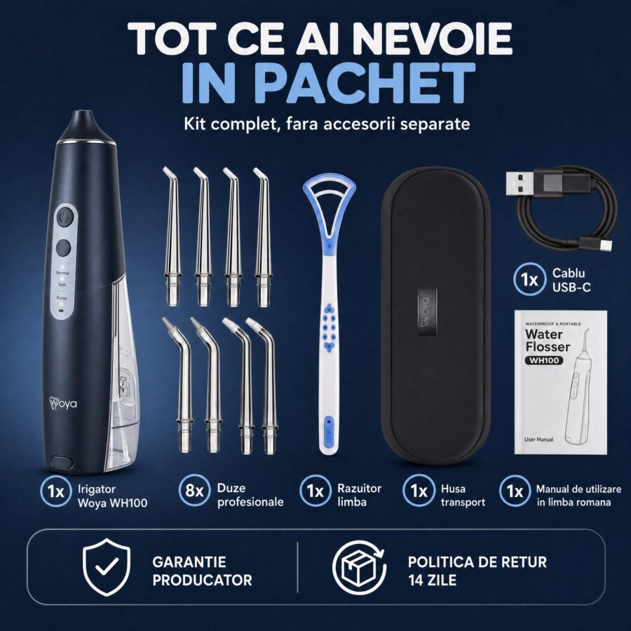 Irigator bucal Woya WH100 300 ml negru, ce primești în pachet